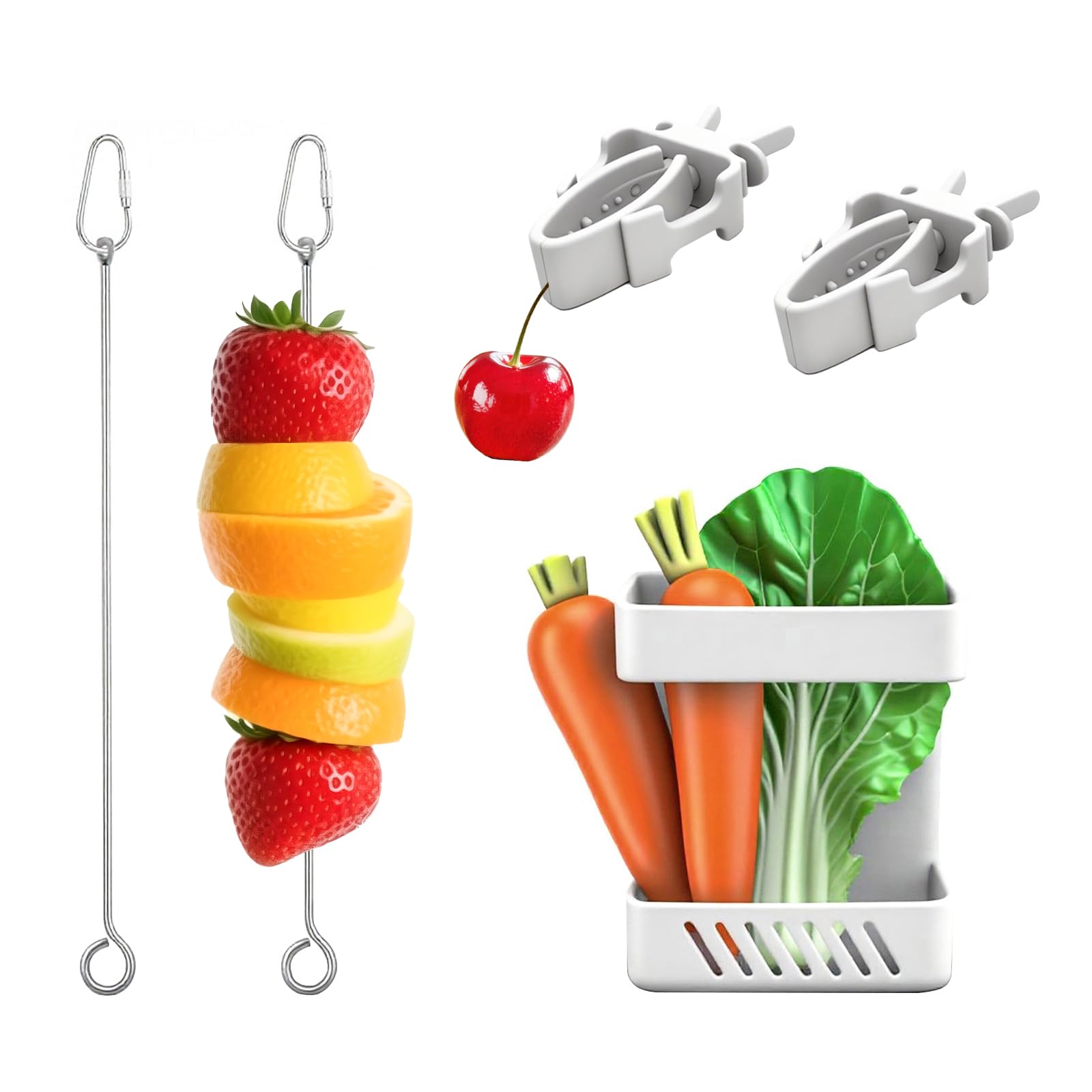 5-Pack Bird Cage Food and Fruit Skewer Set, Parrot Fruit Clip Feeder, Stainless Steel Bird Food Holder, Foraging Toys for Budgies, Cockatiels, and Finch Species