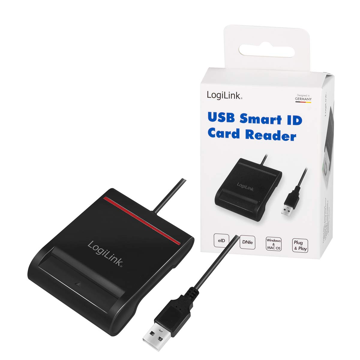 LogiLink Czytnik kart USB 2.0 Smart ID do kart IC/ID, do Windows i Mac OS Catalina 10.15 lub nowszych, czarny