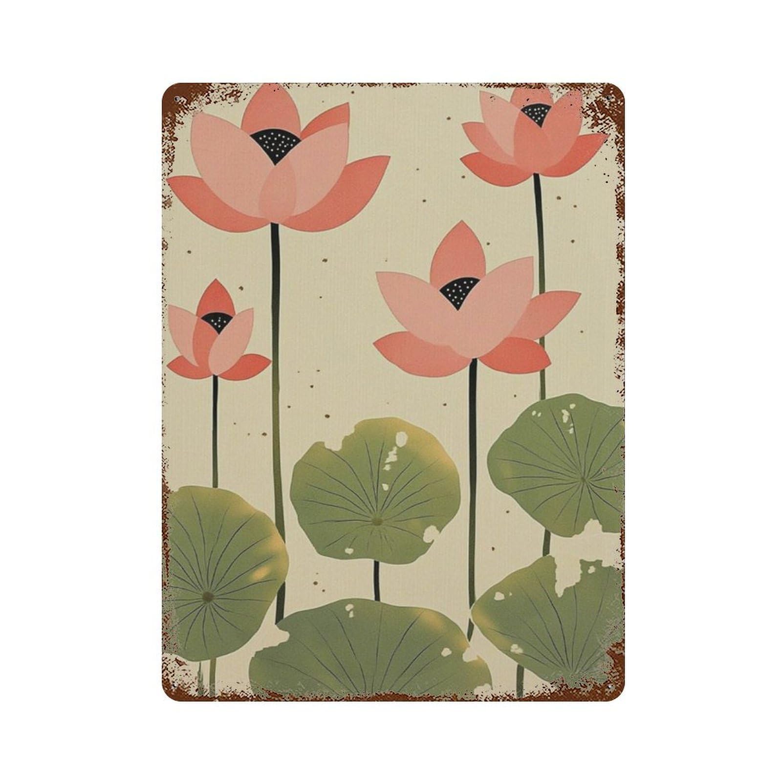 xiaoxiaoshen Lotus Flower Japanese Style Botanical Pond Zen Floral Work Minimal Nature Wall Decor Art Metal Tin Poster Modern Home Decor Art Home Bar Shop Decorations Vintage Sign 40x30cm