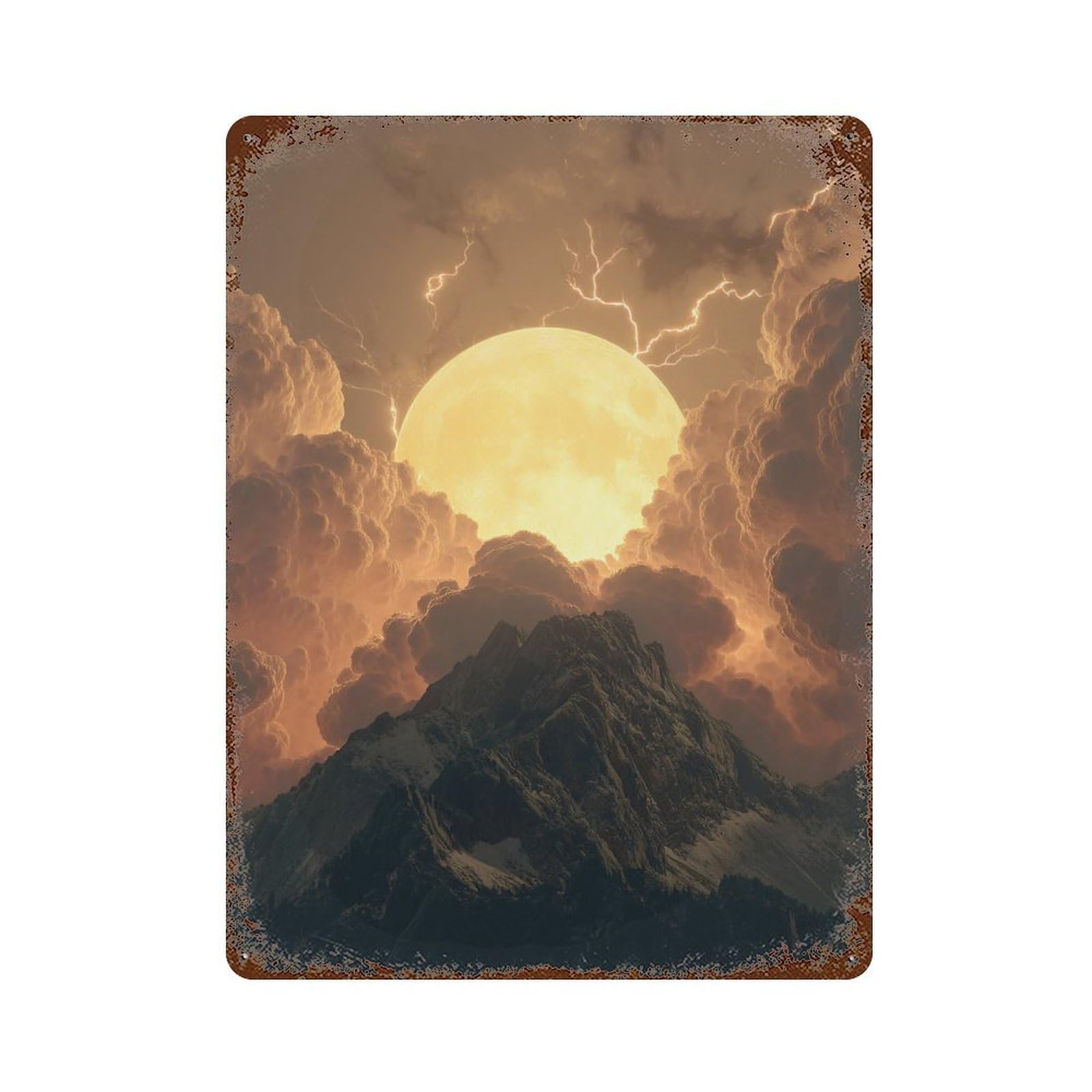 Thunderstorm Moonlit Peaks -3 15.7"x11.8" Decorative Tin Sign, Retro Wall Decor for Bistro, Counter And Cafe Decor