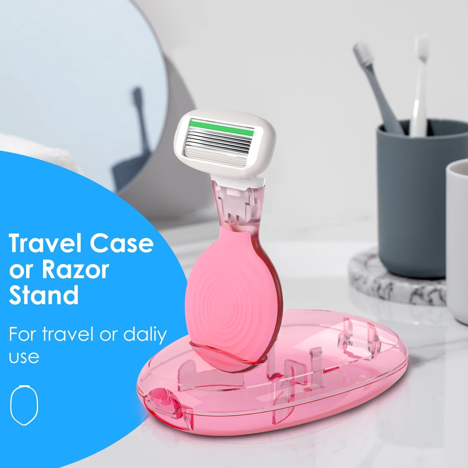 Travel Essentials Rasierer für Damen, 5-Klingen-Damenrasierer zum Rasieren, Reisegröße, Toilettenartikel, Damenrasierer-Set, inklusive 1 Mini-Griff mit 3 Nachfüllpackungen und 1 Etui, extra