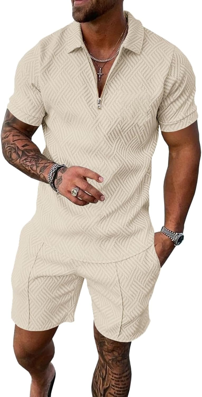 Men's shorts set, summer fashion polo shirt and shorts set, beach home sportswear with pockets