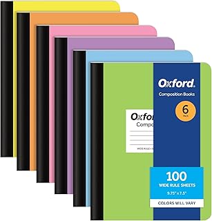 Oxford Composition Notebooks, 6 Pack, Cover Colors Vary, Wide Ruled Paper, 9-3/4 x 7-1/2 Inch School Journals, Assorted Pastel Covers, 100 Sheets, per Book (63759)