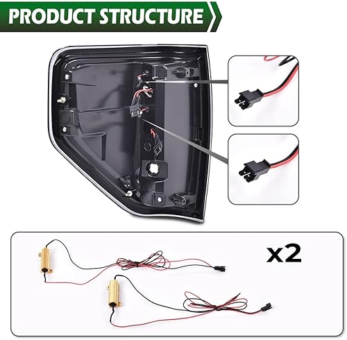 Miniatura 8 de GRAND ORANGE Conjunto de luz trasera LED completa compatible con Ford F150 2009-2014, luces traseras, luces de freno para lado del conductor y del