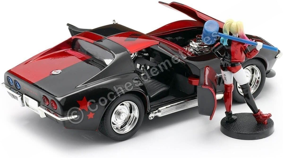 Jada DC Comics 1:24 1969 Chevy Corvette Die-cast Car with 2.75" Harley Quinn Figure, Toys for Kids and Adults
