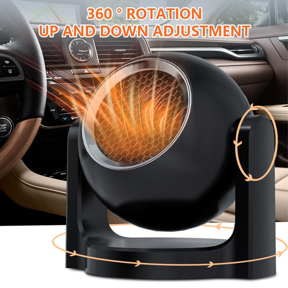 Calefactor Mechero Coche 12v, 120 W Ventilador Calefactor Coche, 2 en 1 Disponible en Frío y Calor, Giratorio 360°, Calentador Coche, Calefactor Coche Descongelador
