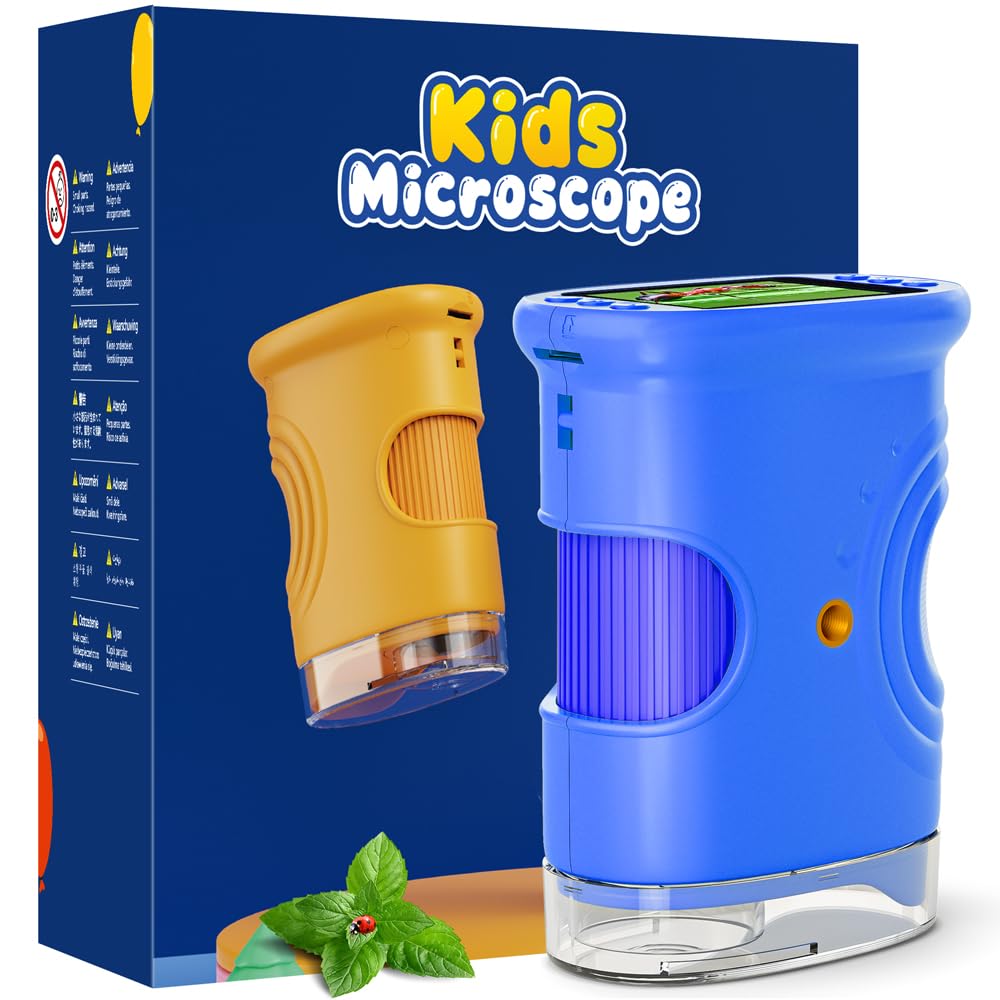 Mikroskop für Kinder, Temodu 2.0" Bildschirm, 1000X USB Tragbares Taschenmikroskop, Wiederaufladbares Tragbares Mikroskop, Mikroskope Anschluss an PC, Science draussen ab 3 Jahren