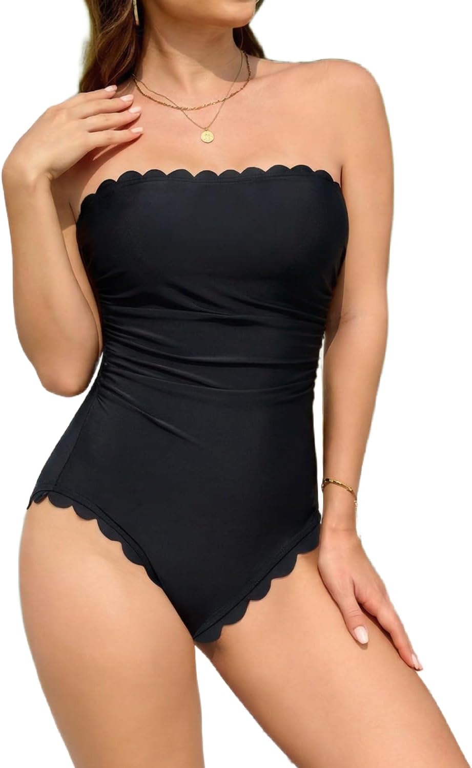 Strapless Tummy Control One Piece Swimsuit for Women 2026 Bandeau Tube Top Bathing Suit Halter Slimming Swimwear