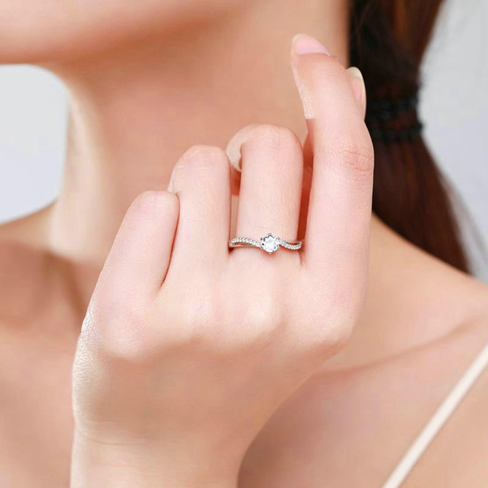 Anillo de compromiso de oro, oro blanco, elegante, anillo de boda con diamante cultivado en laboratorio de 0,5 ct para mujer