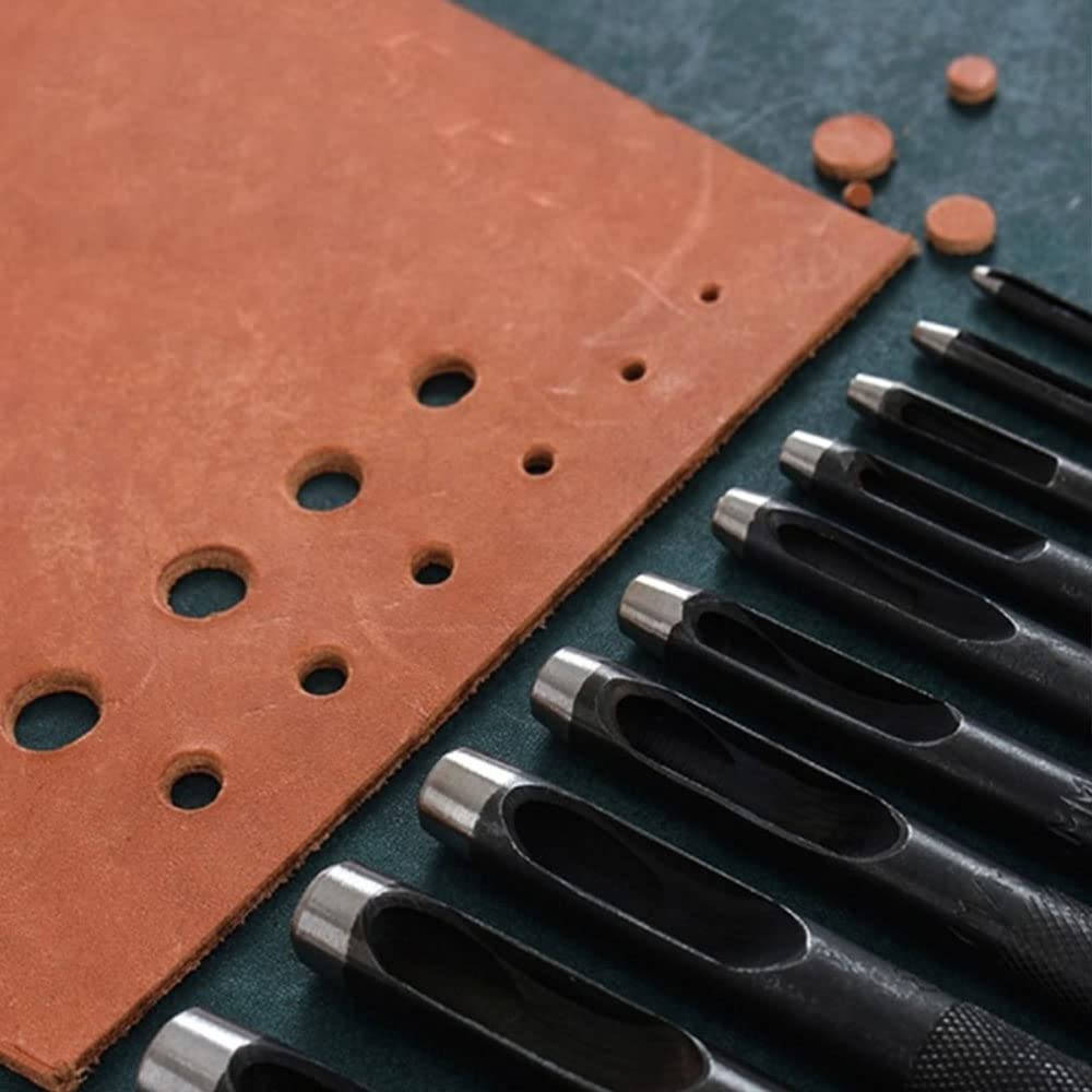 10-teiliges Locheisen Set Für Leder - Stahl Hohlstanzer Mit Ledergriff