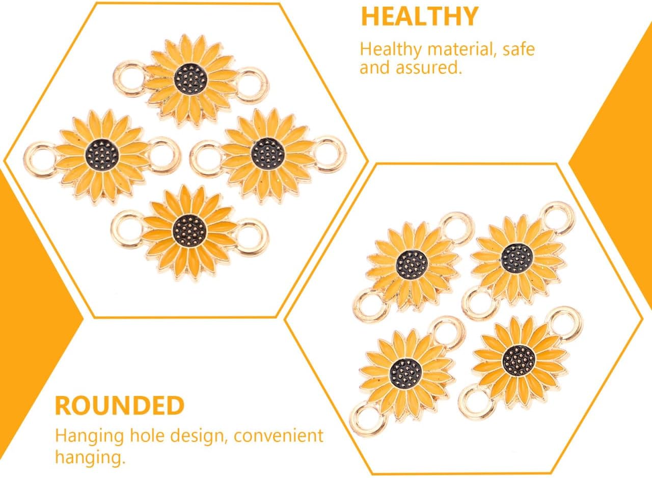 EXCEART Sunflower Accessories 20 Pcs Yellow Daisy Double Hole Charms for Diy Jewelry Making Necklace Bracelet Pendants Craft Supplies