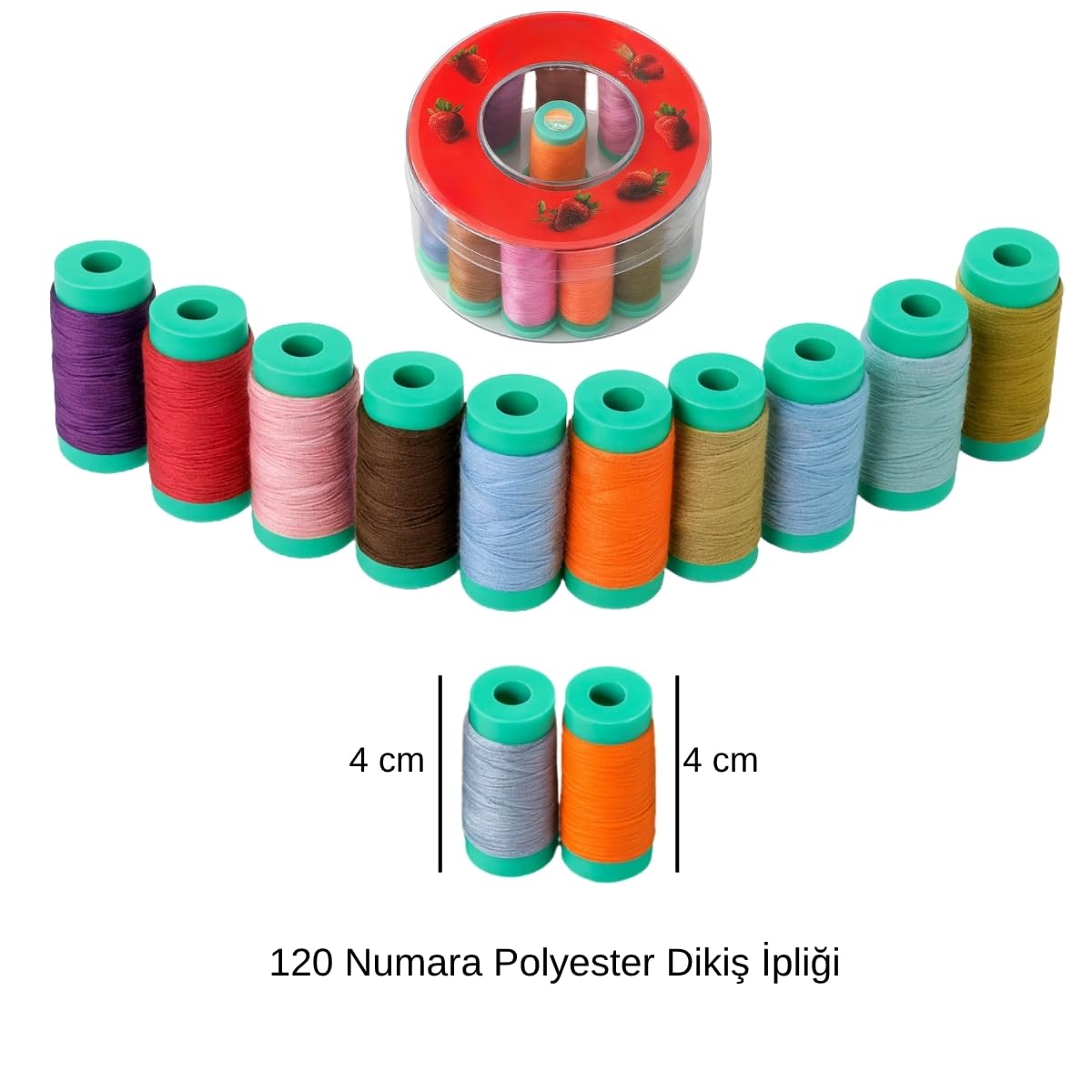 Dikiş İpliği Seti – 120 Numara Polyester, 12 Renkli 4 cm Bobin | Dayanıklı, Parlak ve Yüksek Kaliteli Dikiş İpi