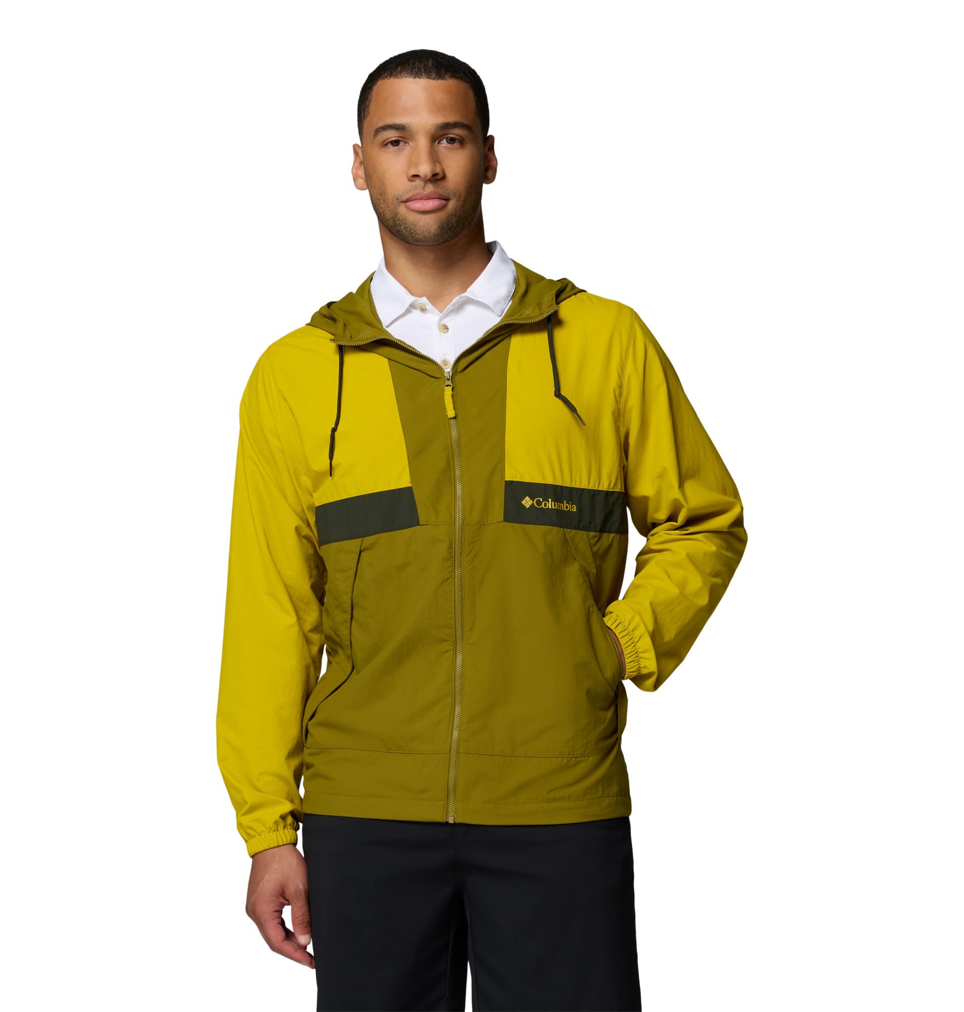 Columbia mens Spire Valley Hooded Windbreaker, Antique Moss/Mossy
