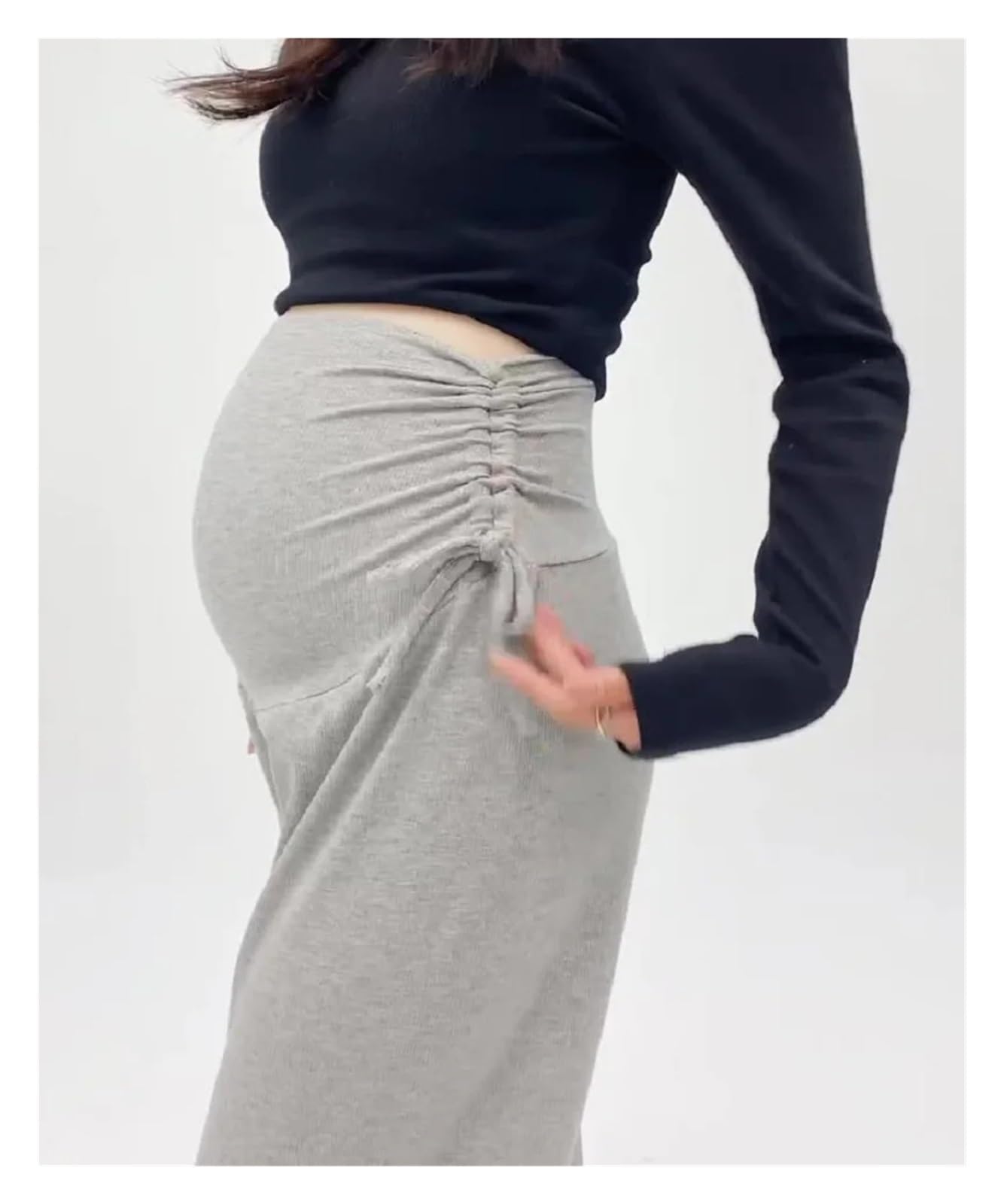 Pantalones de Maternidad de Cintura Alta y Suave, de algodón, for Embarazadas, con Pierna Ancha y elásticos, Ropa de Embarazo(Grey,XL)