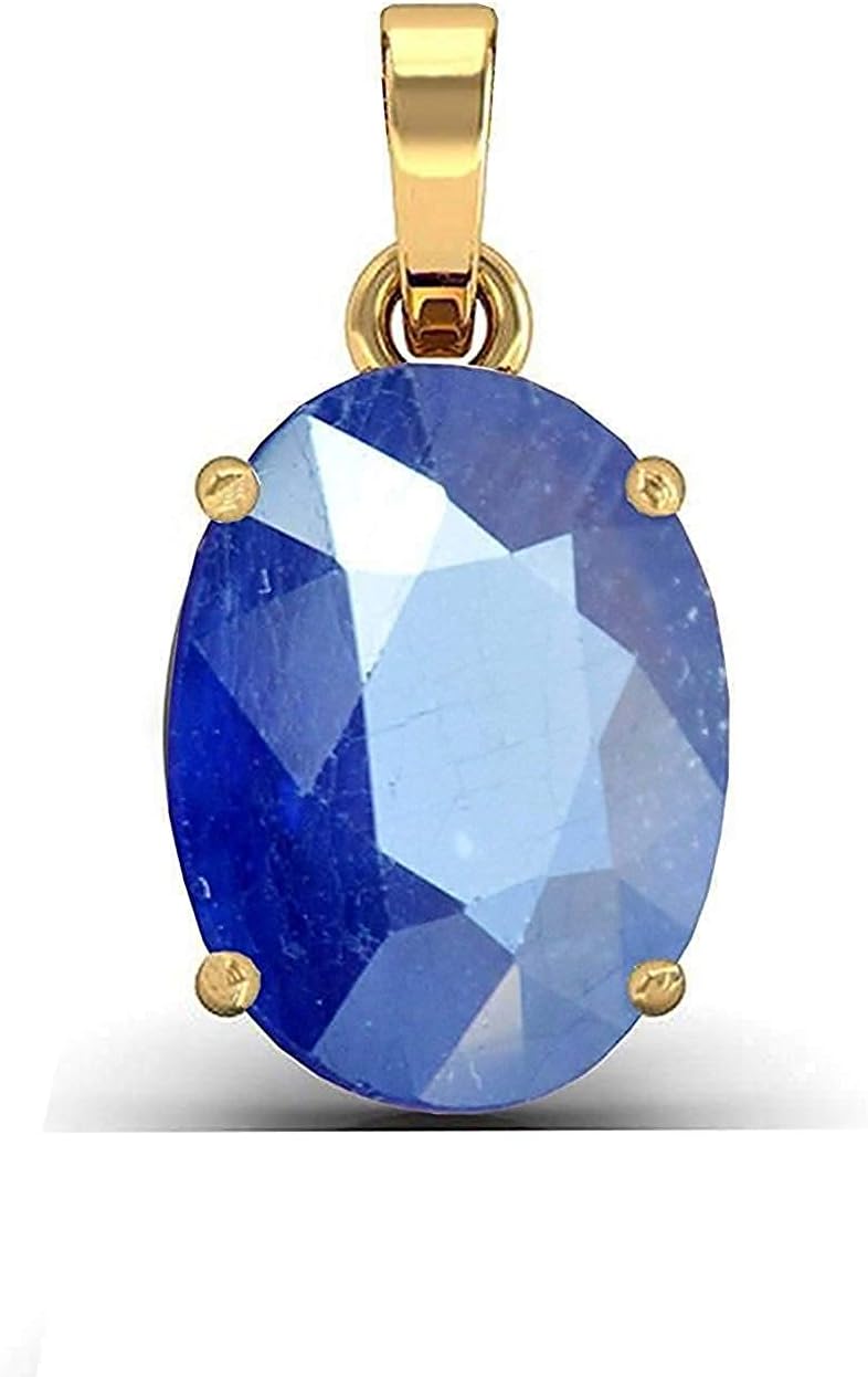 SIDHARTH GEMS 5.50 Carat Blue Sapphire Locket (Nilam/Neelam Stone) Rashi Ratan Panchdhatu Gold Plated Pendant Certified Gemstone for Men & Women