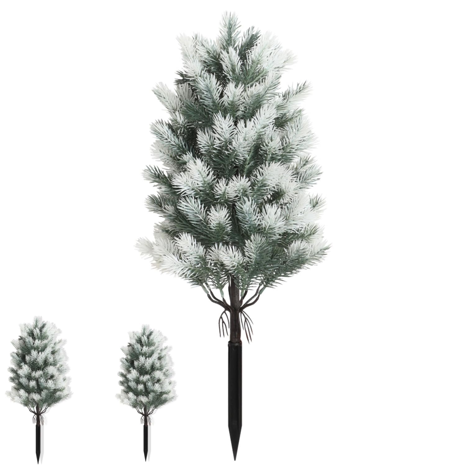 50 cm Artificial Cypress Topiary 2 Pack - UV Resistant Faux Plants with Ground Spikes, Artificial Topiary Trees Outdoor Indoor Potted Decor for Front Porch, Garden & Patio (A)