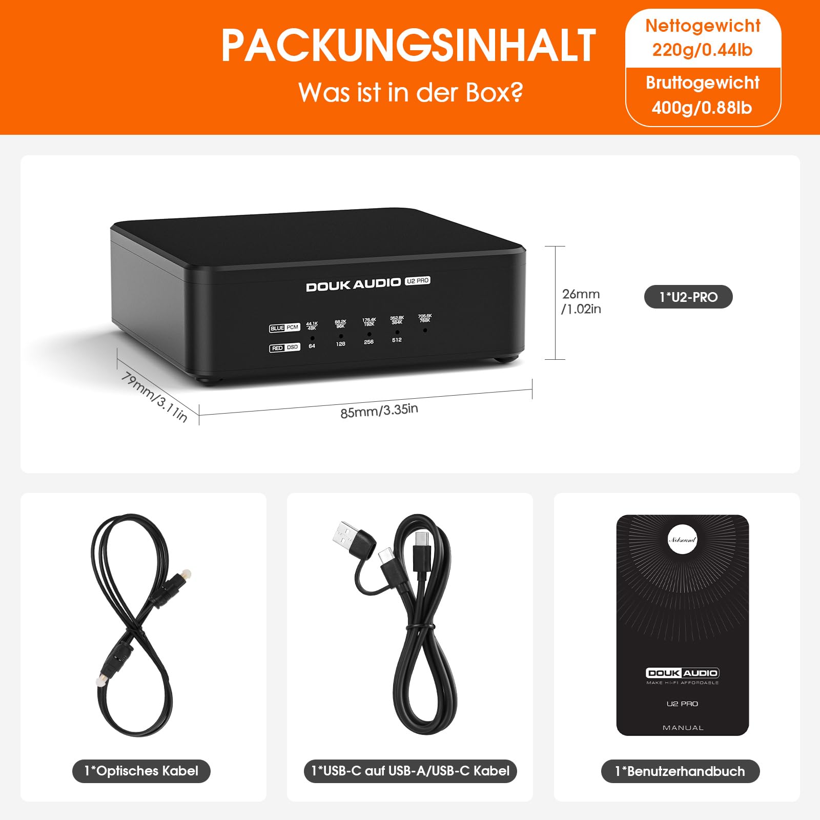 DoukAudio U2PRO USB Digital Schnittstelle:​​ XMOS XU316 DDC Reclocker Audio Konverter, Tragbarer Digital-Analog-Schnittstelle, Optischer/Koaxialer/I2S Ausgang für DAC/PS5/Switch