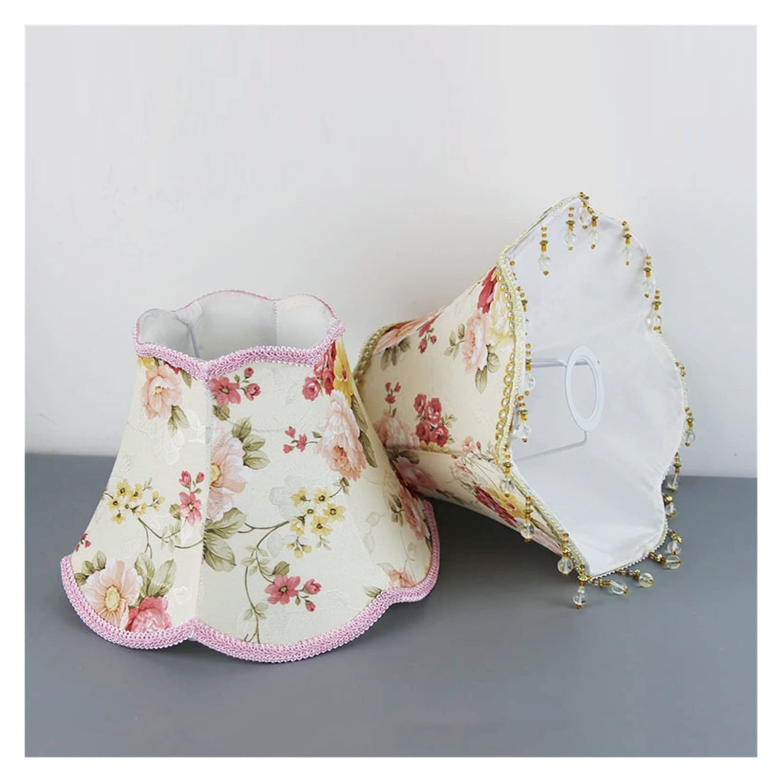 Paralume In Tessuto Damascato Con Nappe E Perline – Design Floreale Per Lampada Da Tavolo, Elegante Per Camera E Soggiorno