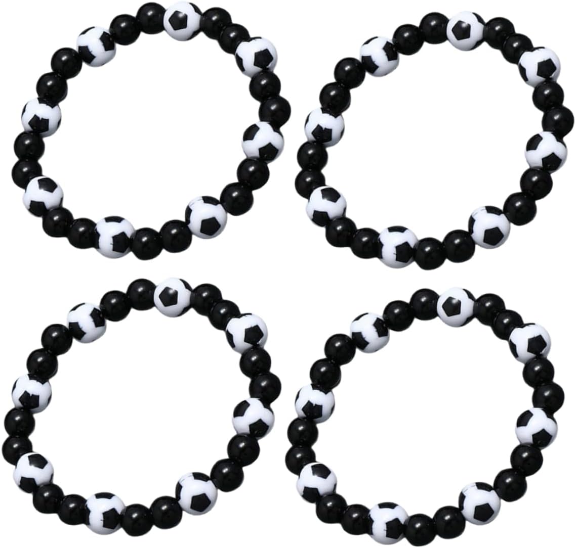 KDWZRUO 4pcs Football Bead Men Charm Jewelry Sports Themed Bracelets Resin for Soccer Party Favors