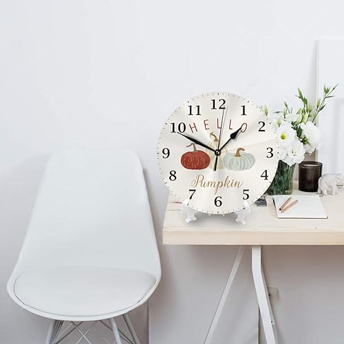 Miniatura 4 de DADABULIU Reloj de pared con diseño de calabaza y Acción de Gracias, silencioso, sin tictac, de 10 pulgadas, funciona con pilas, analógico de cuarzo