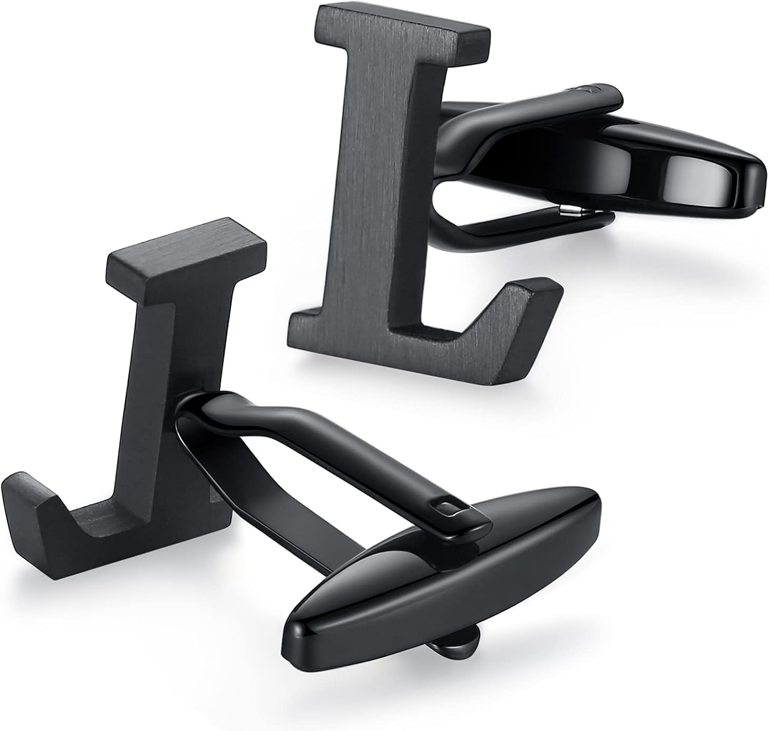 HONEY BEAR Mens Initial Alphabet Letter Cufflinks,Stainless Steel for Wedding Formal Business Gift (L-Black)