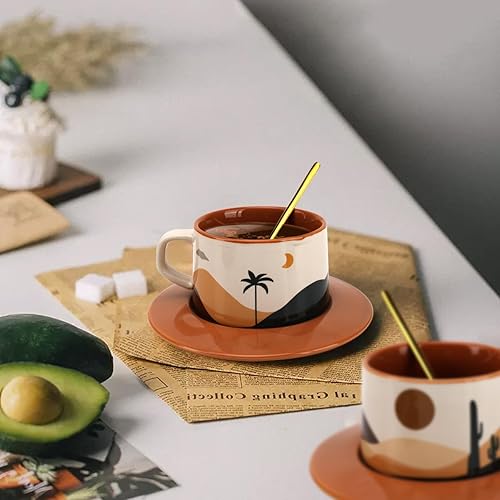 Miniatura 4 de Tazas de espresso de 8 onzas, juego de tazas de té con platillo y cuchara de acero inoxidable 304, taza de café expresso pequeña para bebidas de