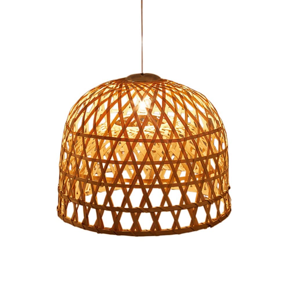 Lampe suspendue en bambou tressé main, lustre lanterne chic E27