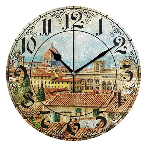 ALAZA Vintage Italian Florence Round Wall Clock, Silent Non Ticking Oil Painting Home Office School Decorative Clock Art