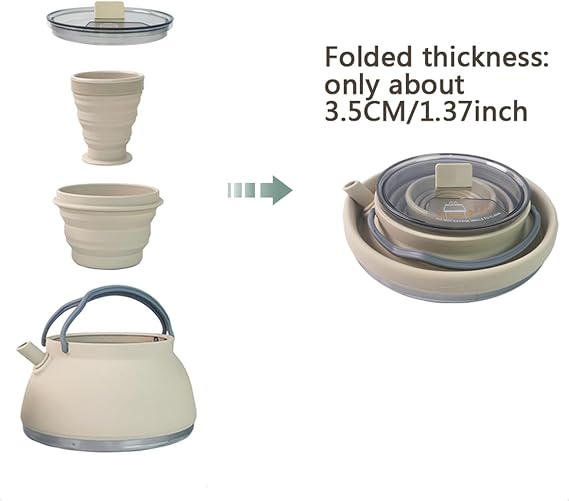 3 Pcs Camping cookware Set, 1.5L Collapsible Kettle with Bowl&Cups,Backpacing Mess Kit for Outdoor
