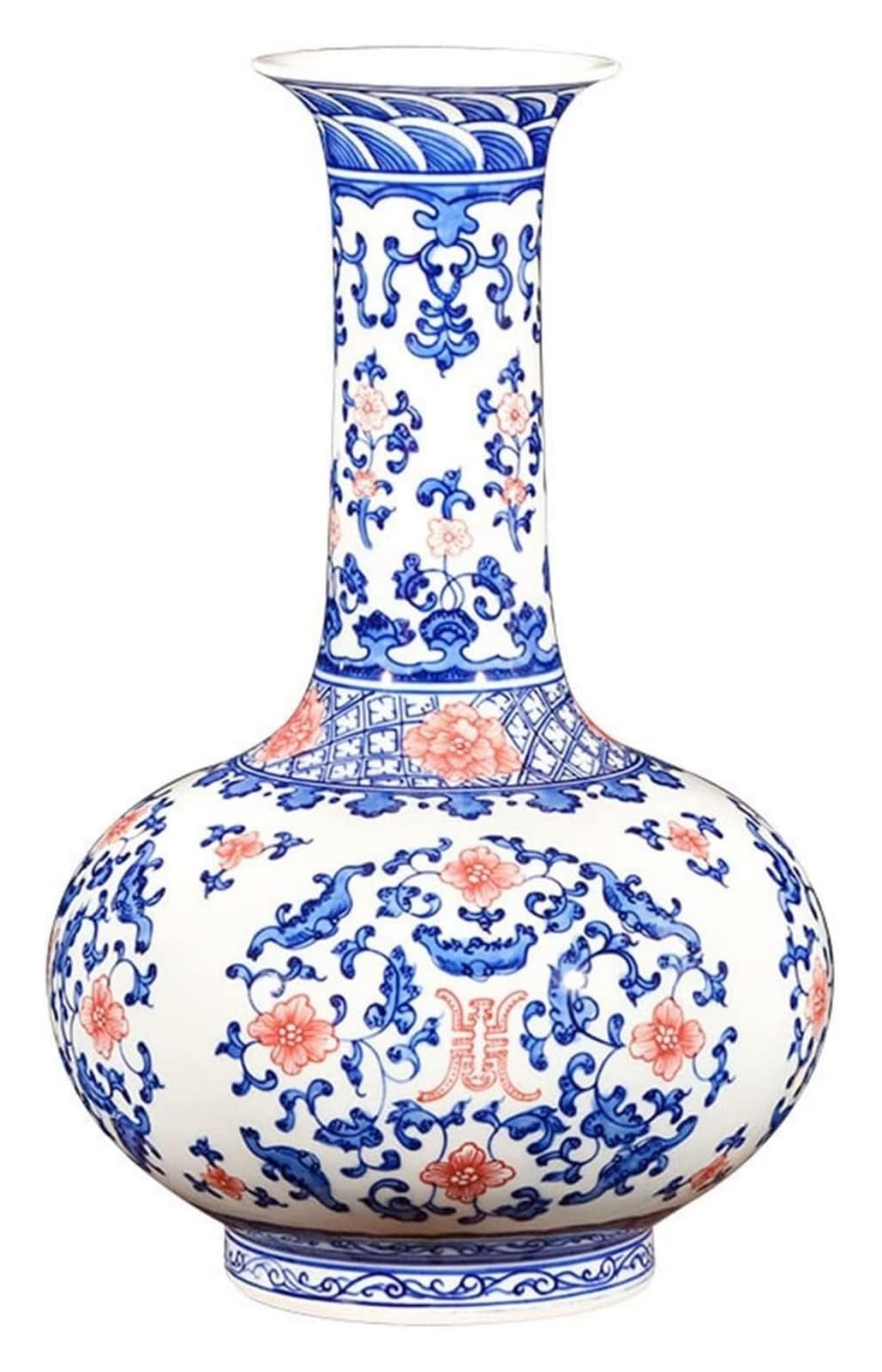 asdchZen Vase Ceramic Vase Chinese Retro Hand-Painted Blue And White Porcelain Vase 13.4 Inch Large Desktop Decor Flower Vase With Base Vases Flower Pot Desktop Decor -B,Bule