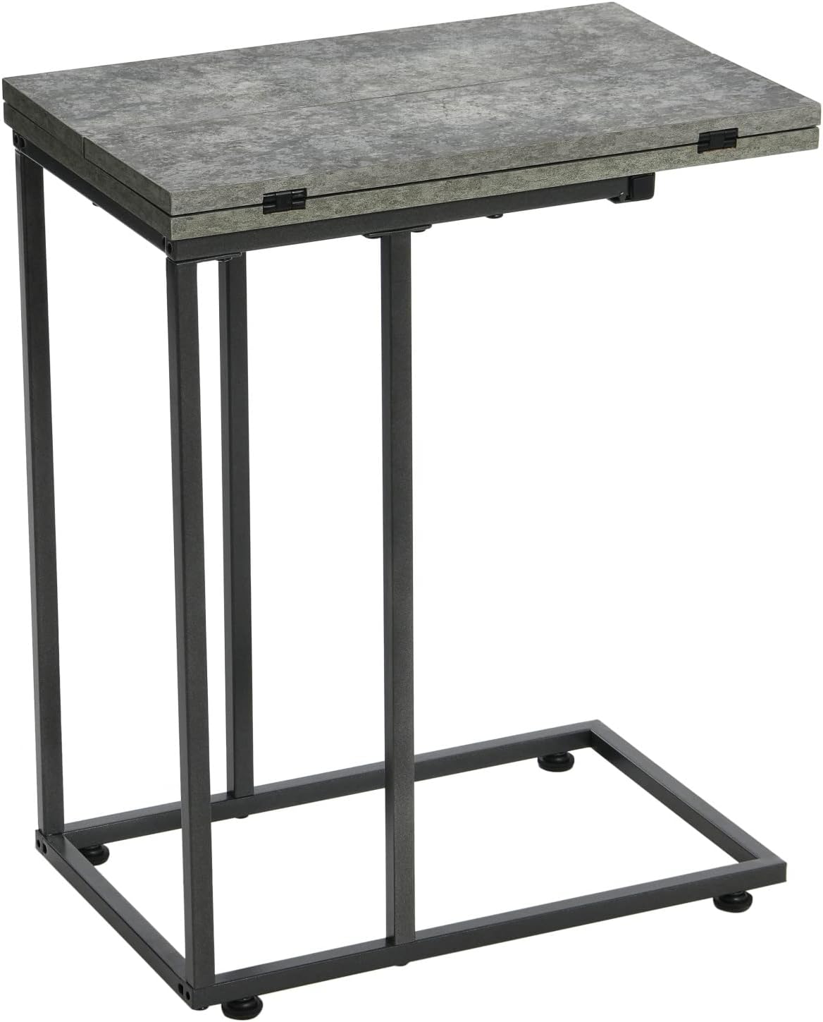 Household Essentials Jamestown Extendable C-Shaped for Accessiblity Side End Table Rustic Slate Concrete and Black Metal