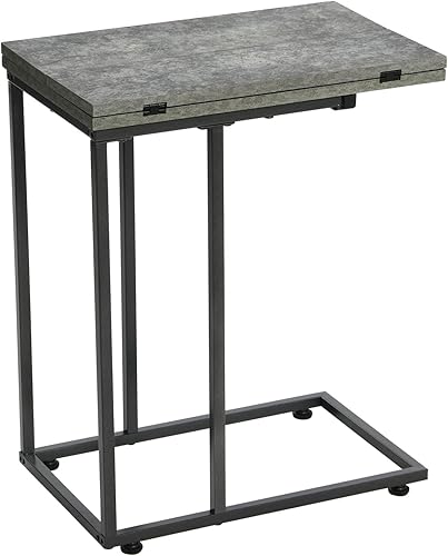 Household Essentials Jamestown - Mesa auxiliar extensible en forma de C para accesibilidad, hormigón de pizarra rústica y metal negro, 19 pulgadas disponible en Yaxa Mexico