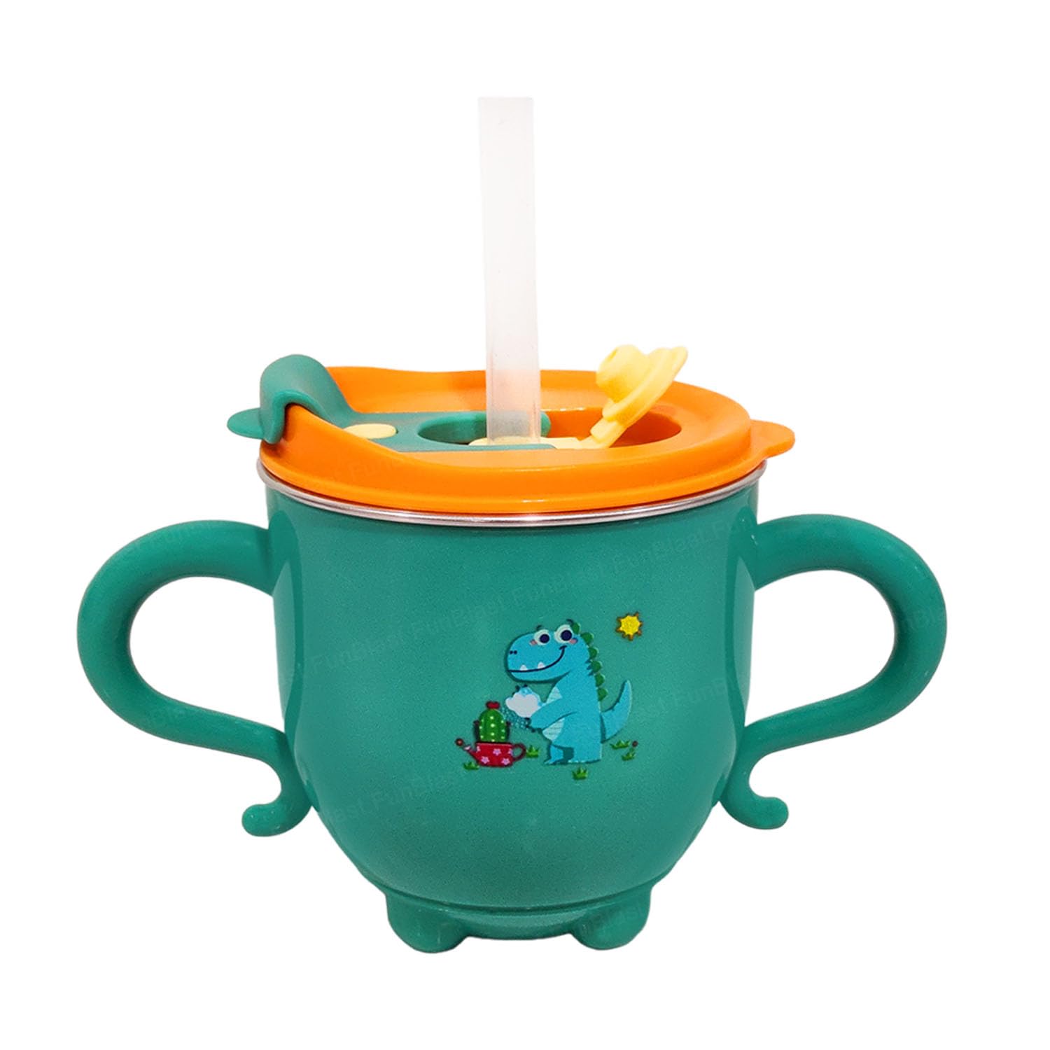 FunBlast Milk Mug for Kids – Dinosaur Print S316 Stainless Steel Mug for Kids, Insulated Milk Cup with Lid & Straw, Water, Juice Drinking Mug, Glass, Cup for Kids – 200 ML (Green)-image-24