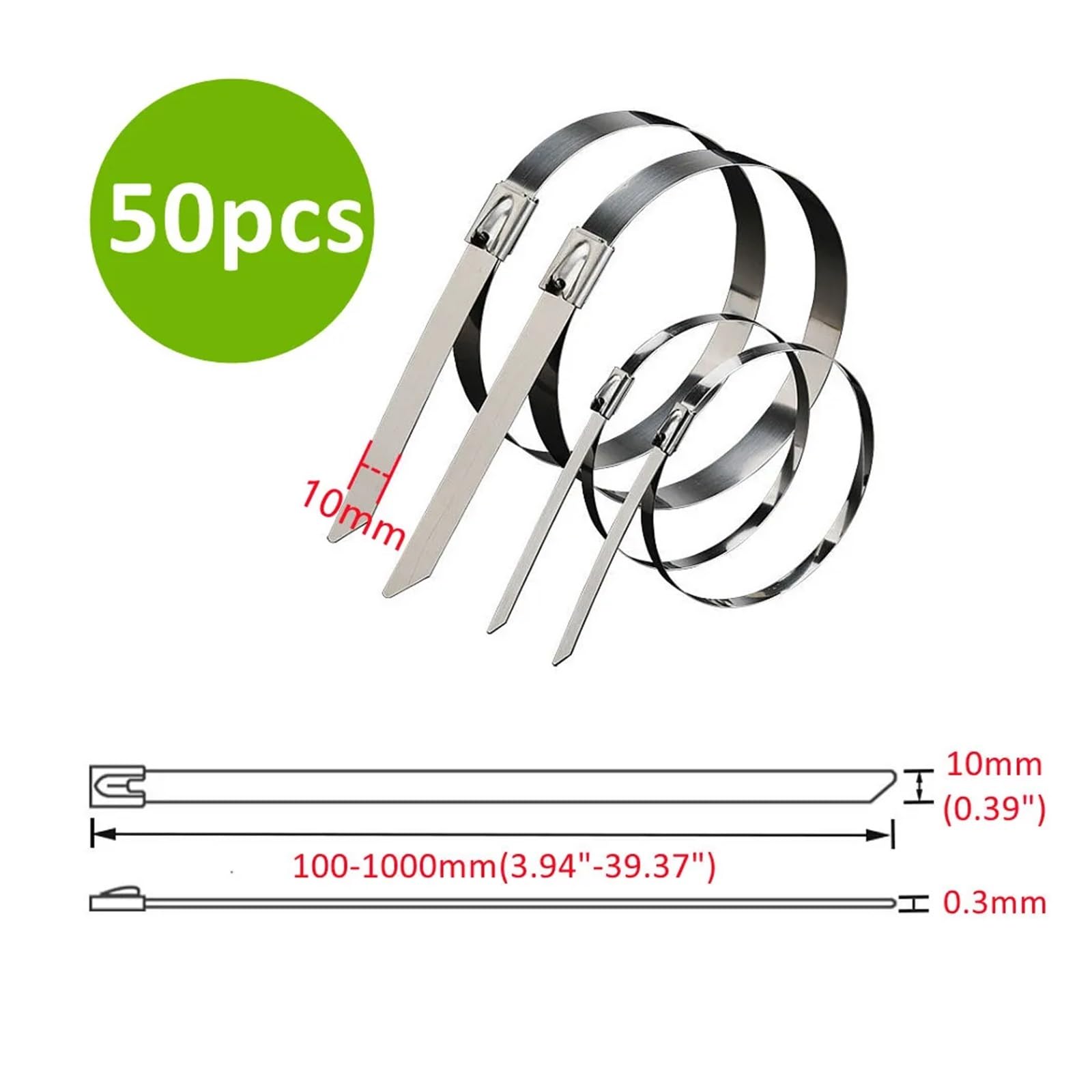 Opaski kablowe ze stali nierdzewnej 10 mm 0,39 cala 304 ze stali nierdzewnej wykrywalny powlekany metalowy zamek cumowniczy zamek błyskawiczny (50 szt., 10x400mm)