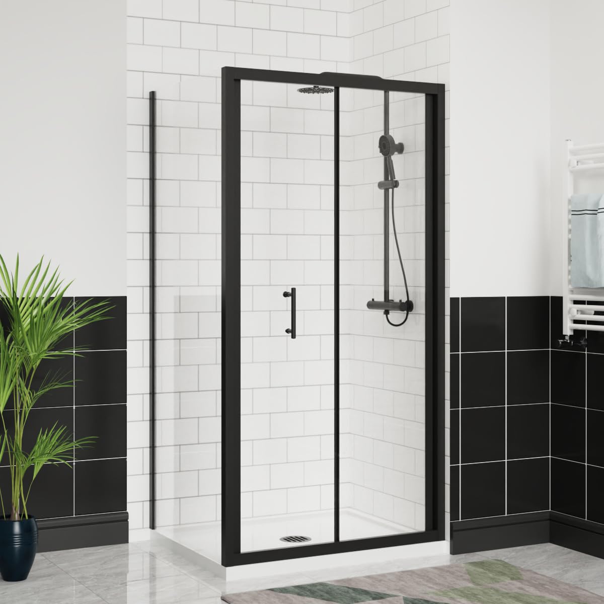 Aquariss Black 900X900mm Bifold Shower Enclosure Cubicles 6Mm Self Clean Shower Door Folding Shower Screen With Side Panel