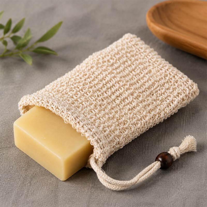 5 Pcs Sisal Soap Bags, Mesh exfoliating soap pouches with drawstring, prevent soap slipping, portable bath accessories for shower and travel use