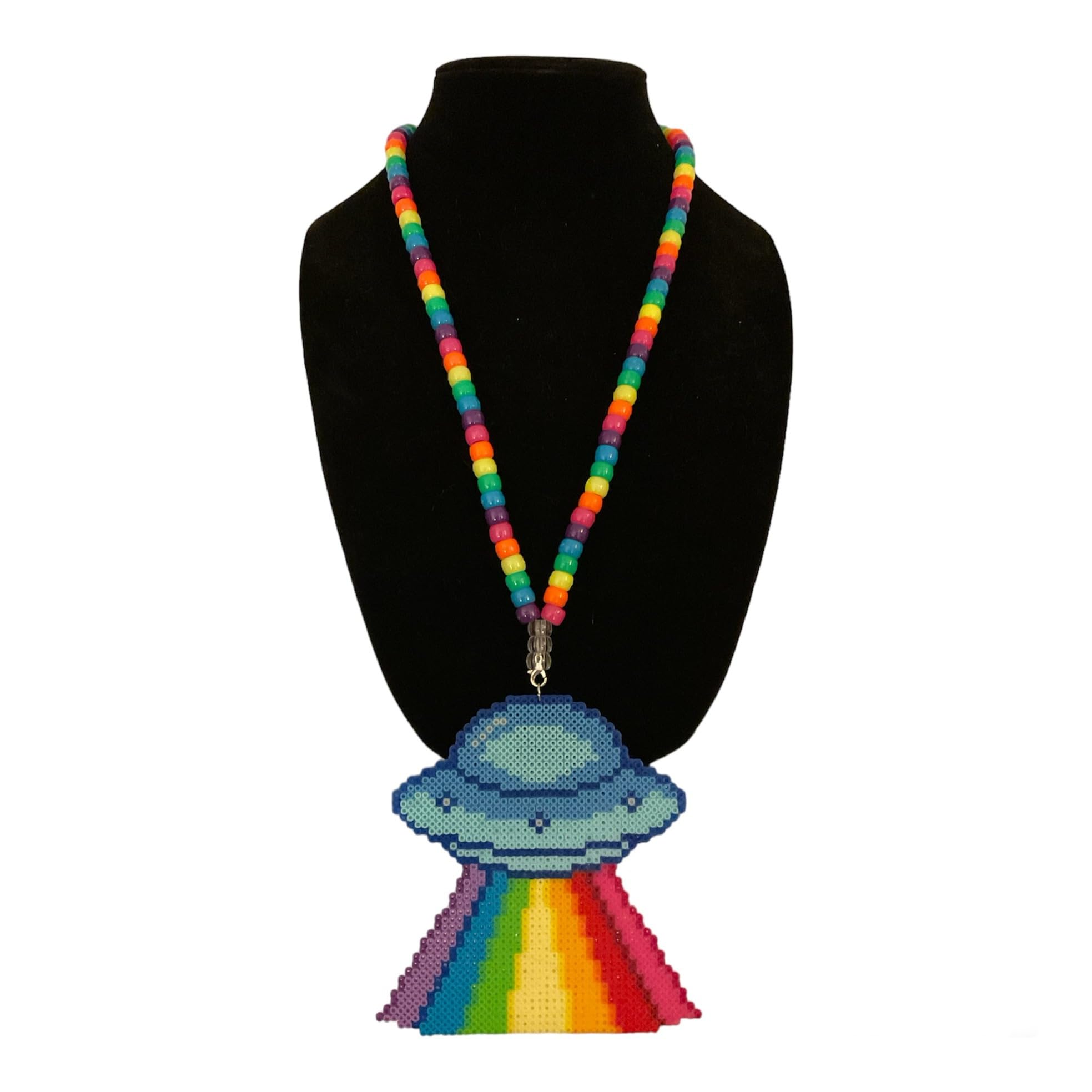 Rainbow Spaceship Mini Kandi Necklace Handmade Festival Gear