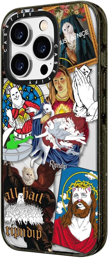 CASETiFY Impact Case for iPhone 14 Pro Max [RipNDip Colab / 4X Military Grade Drop Tested / 8.2ft Drop Protection/Compatible with Magsafe] - RipNDip Sticker Mania - Clear Black