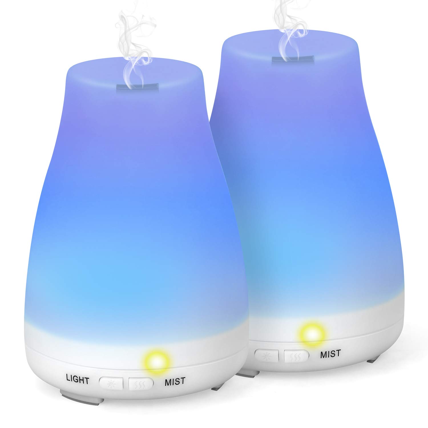 HomeweeksDiffusers, 100ml Colorful Essential Oil Diffuser with Adjustable Mist Mode,Auto Off Aroma Diffuser for Bedroom/Office/Trip (2 Pack)