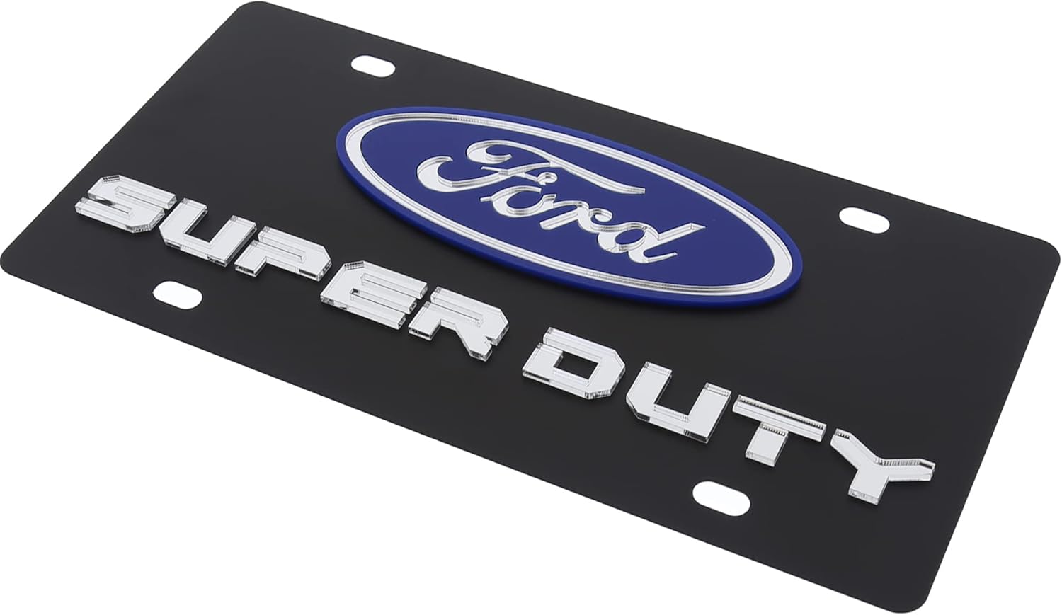 Eurosport Daytona- Compatible with 2017-2020 Ford Super Duty Carbon Steel License Plate- Blue w Mirror Oval