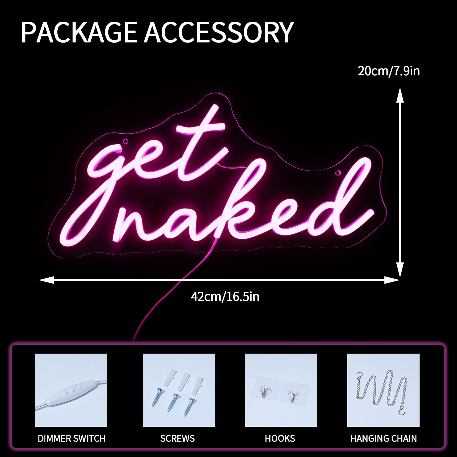 Letrero de neón con frase "Get Naked" para decoración de pared, luces LED regulables, letreros LED rosa, para decoración de dormitorio, letras, luces de neón, decoración de habitación para bar