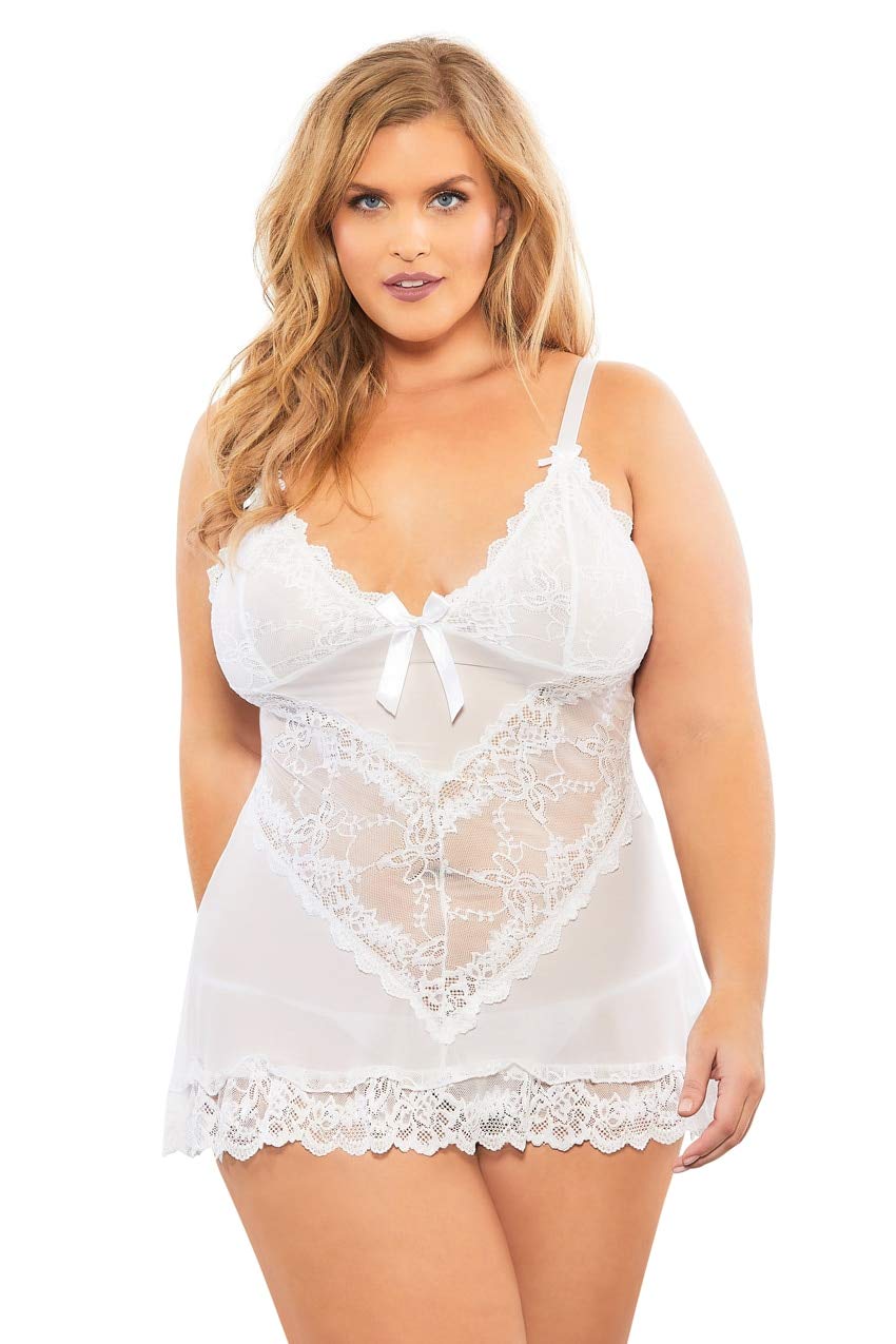 Oh La La Cheri Soft Cup Lacey Babydoll with Bows and G-String Chemises Femme