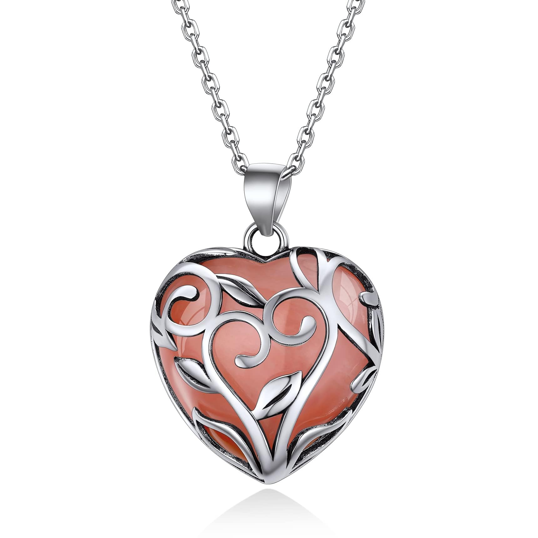 Bestyle Tree of Life Wrapped Healing Crystal Necklaces 12 Month Birthstone Pendant for Women, Crescent/Heart Gemstone Jewelry, Vintage Birthday Gifts/Energy Gift