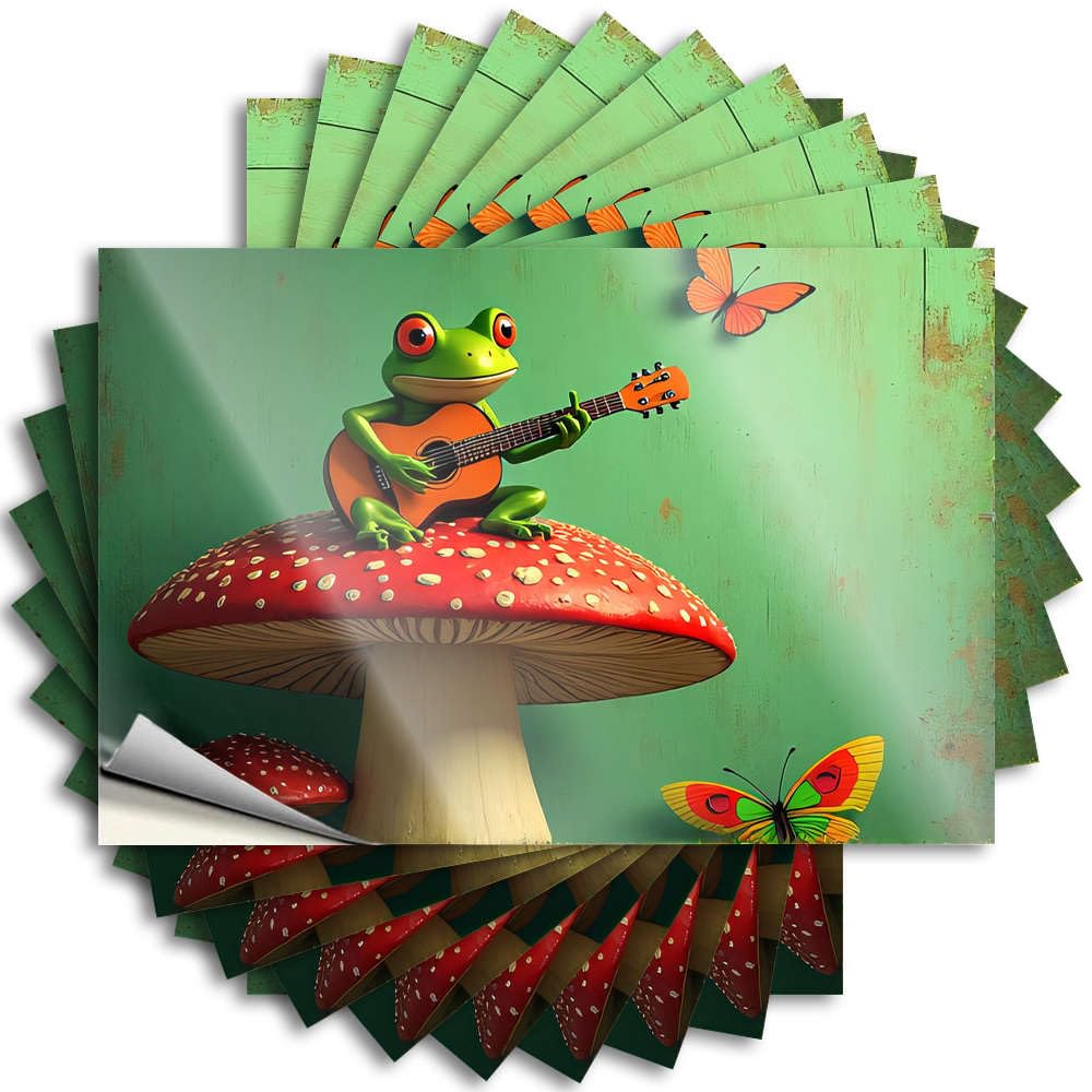 Guys Adulting Tattoos - A Frog Plays Guitar On A Mushroom Cover Waterproof Vinyl Sticker(8X12CM)