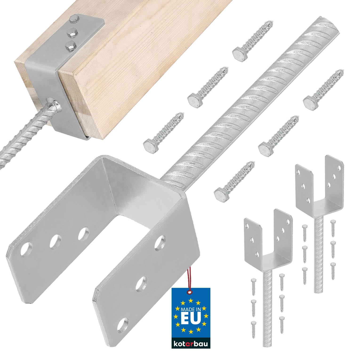 KOTARBAU® 2 pcs U Post Base - for Concrete - Galvanised Steel - 71 mm (2.80 Inches) - Silver - Fence Post Support - Pillar Support