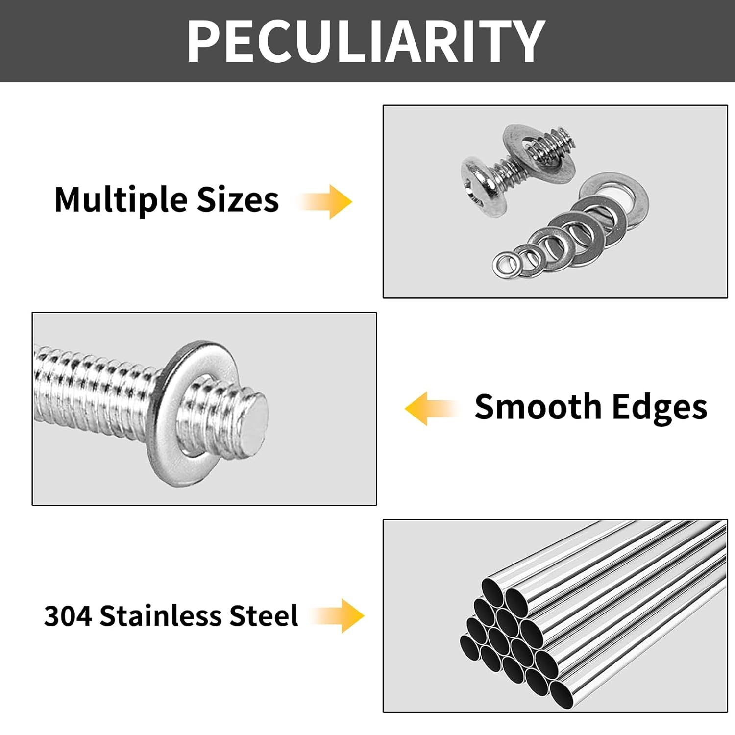 304 Stainless Steel Flat Washer Assortment Kit 180-Piece, 8 Sizes (M2-M10), for Bolts, Screws & General Hardware Repairs