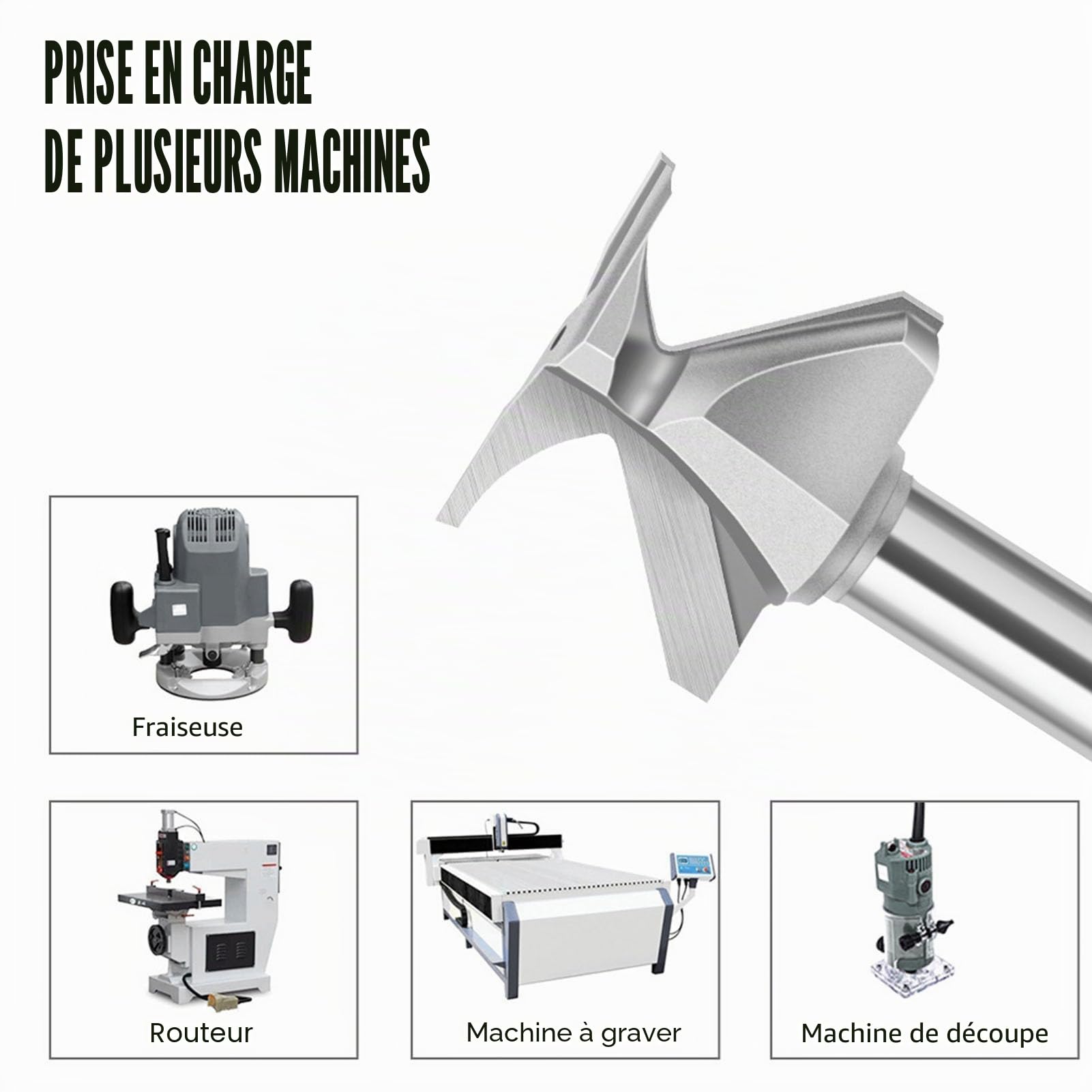 Fraise à Bois R30 à Tige de 1/2 Pouce, Mèche de Toupie à Langue et Rainure, Outil de Fraisage de Machine de Découpage à Fente intégré à L'arc pour Chanfrein de Travail du Bois