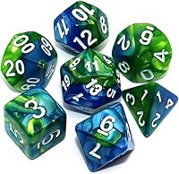 Vista 3 de Dados poliédricos azul y rosa DND para juegos de rol de mazmorras y dragones D&D con bolsa de dados