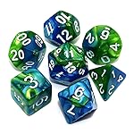 CREEBUY Blue Mix Green DND Dice Set for Dungeon and Dragons D&D Pathfinder Role Playing Game RPG Polyhedral Dice with Dice Bag