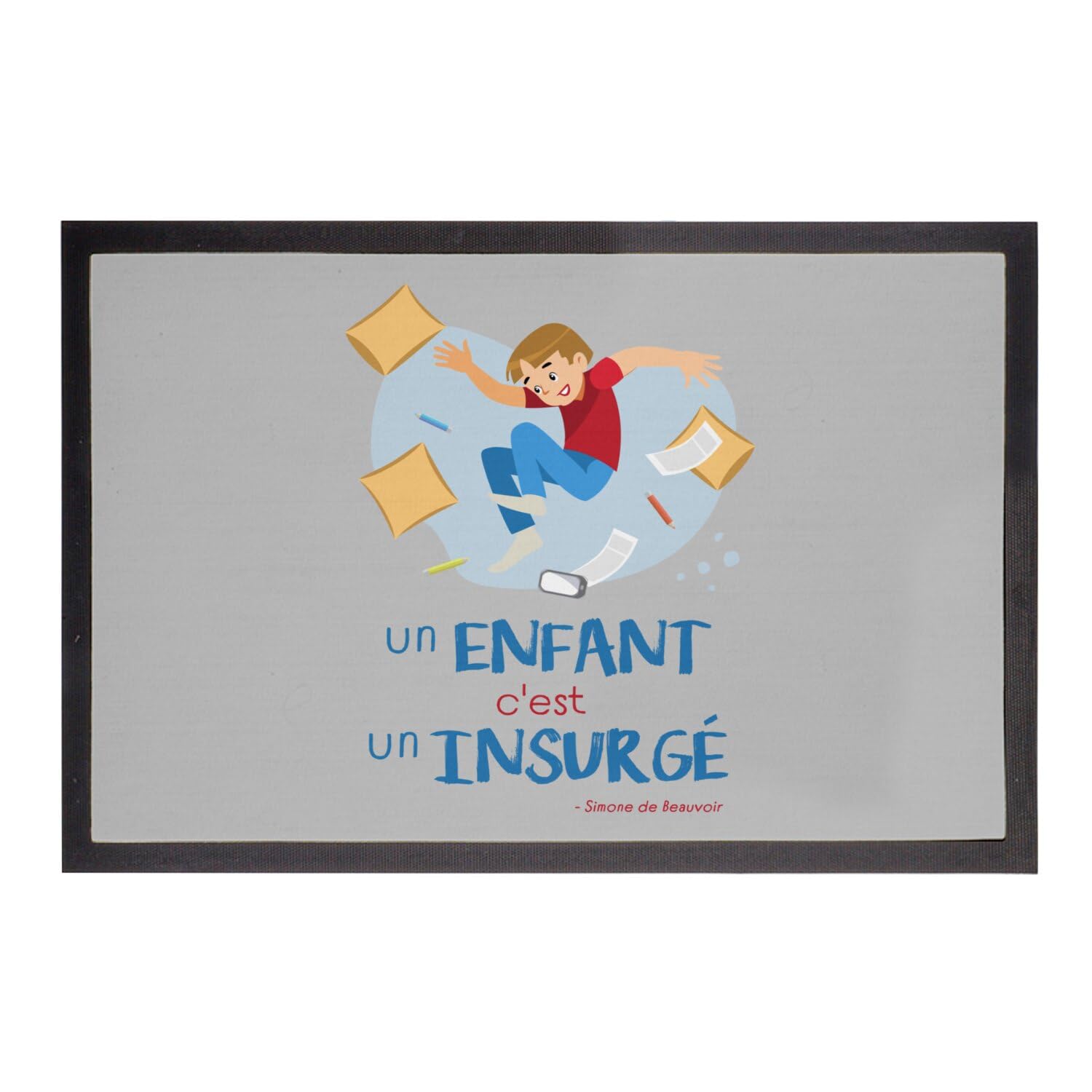 Paillasson gris anti saleté 60x40 résistant pour entrée propre avec enfants
